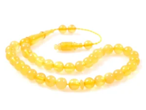 Мини броеница светложълти топчета кехлибар